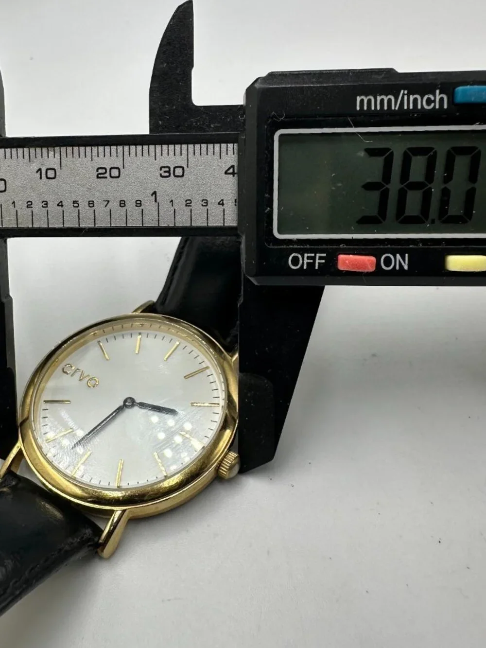 Arvo Time Sawyer Watch Men Gold Tone Black Leather Band New Battery 9 Inch